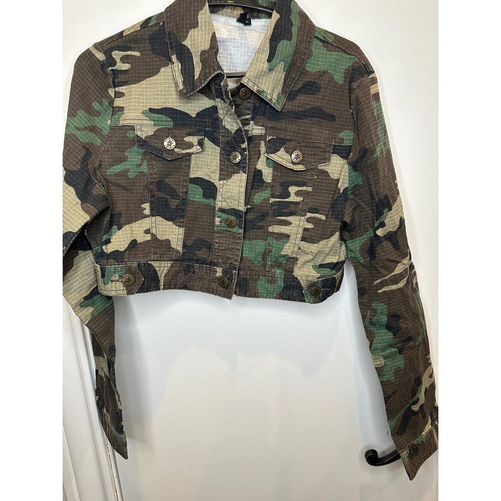 Sashimi Womens Cropped Camo Jacket Ripstop Utility Woodland Camouflage Large